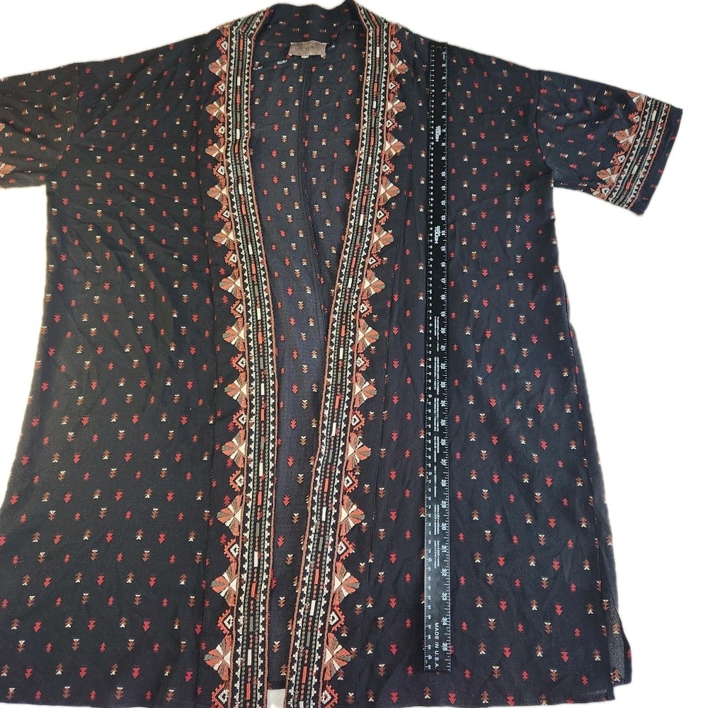 MISS ME Kimono Cardigan Womens Medium Black Southwest Tribal Sheer Short Sleeves - Picture 6 of 6